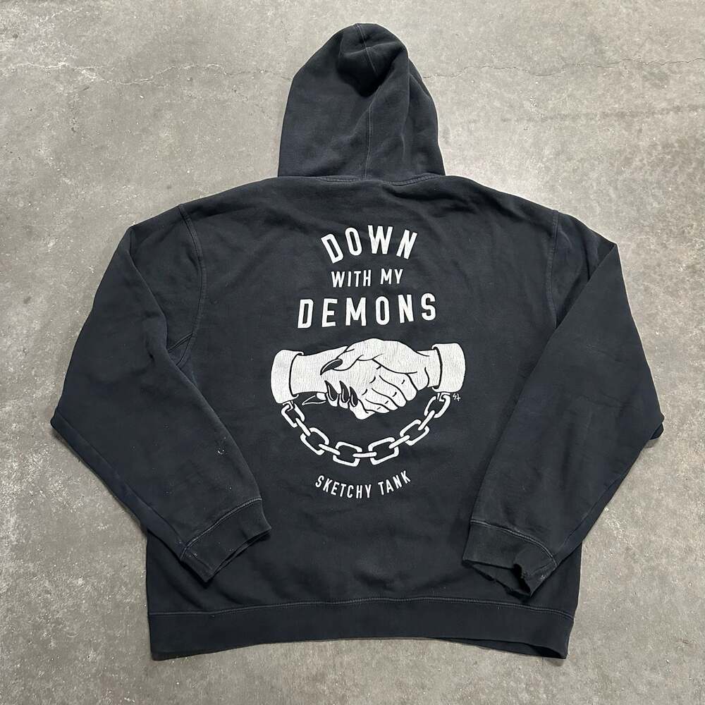 Grunge Skate Sketchy Tank “Down With My Demons” Black Pullover Hoodie Sweatshirt
